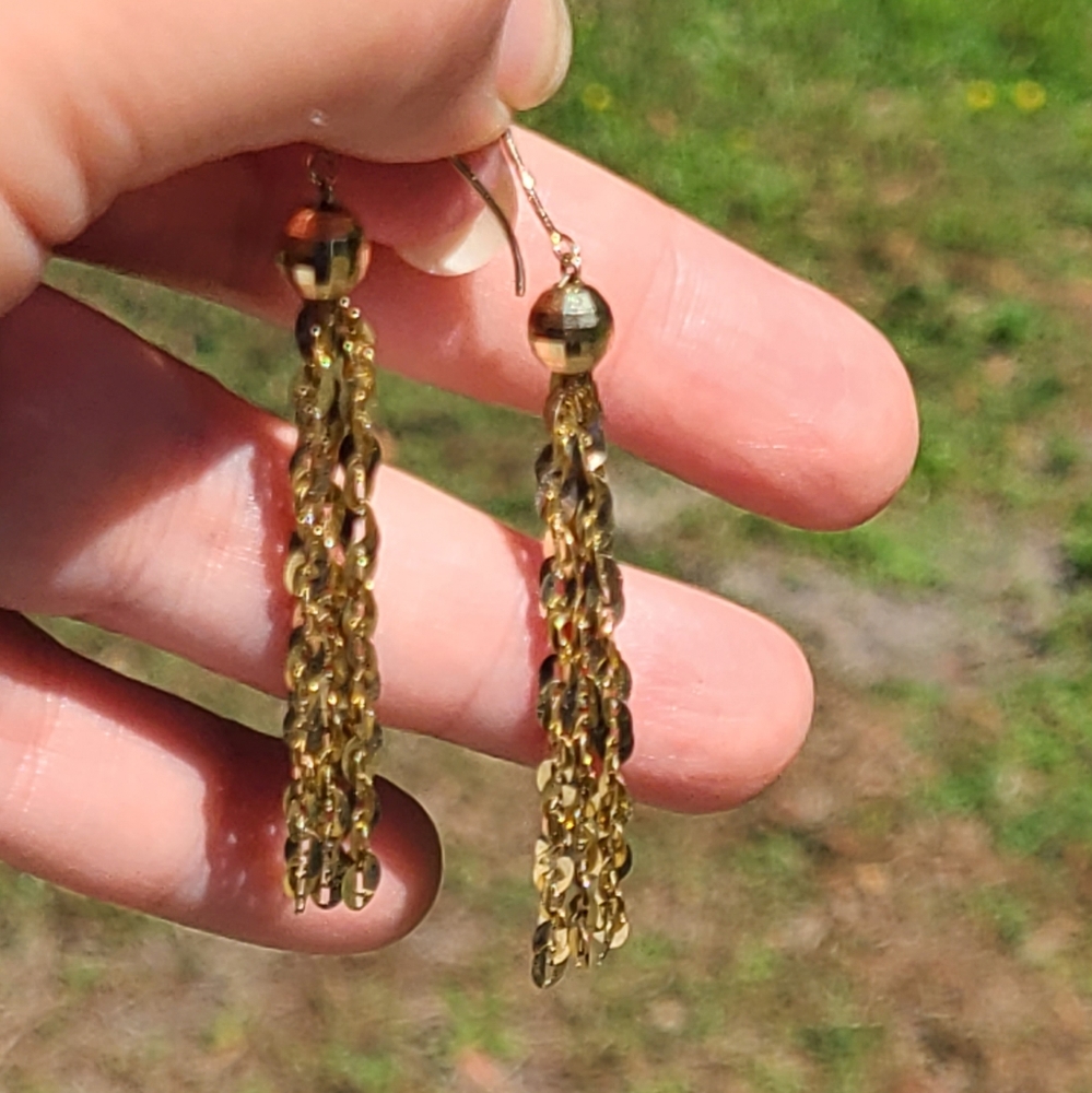10kt gold dangle long earrings solid yellow gold - Picture 2 of 8